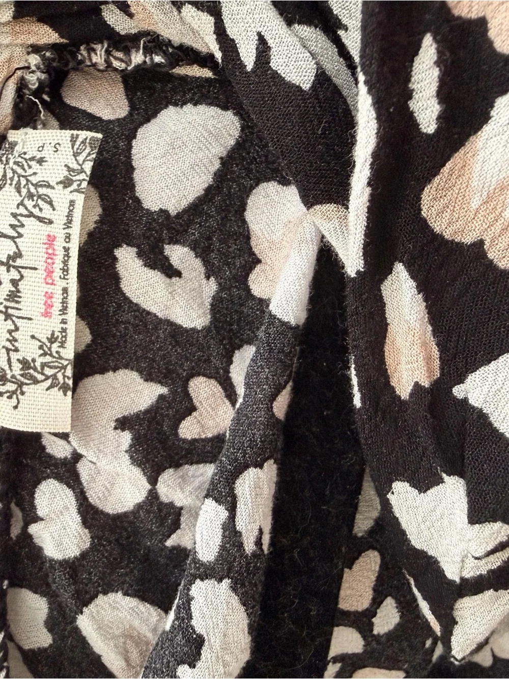 Free People Black, White & Cream Leopard-Print Lace-Trim Bodysuit